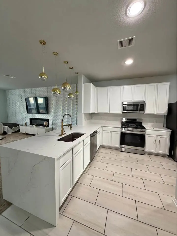 Finished kitchen remodel — custom cabinets and quartz countertops, D&Co Homes, Lee County