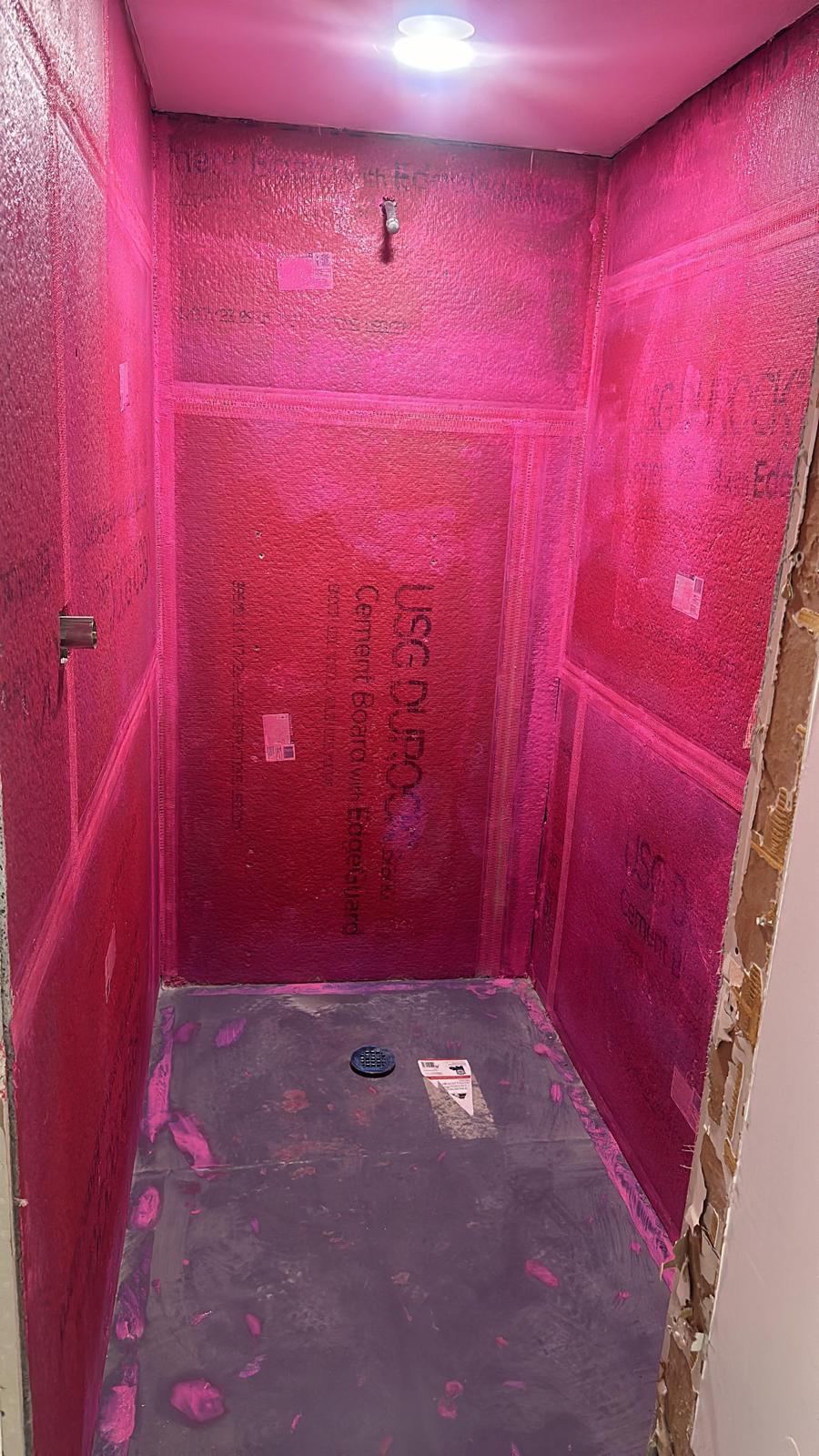 Shower before remodel — waterproofing stage, Palm Beach County